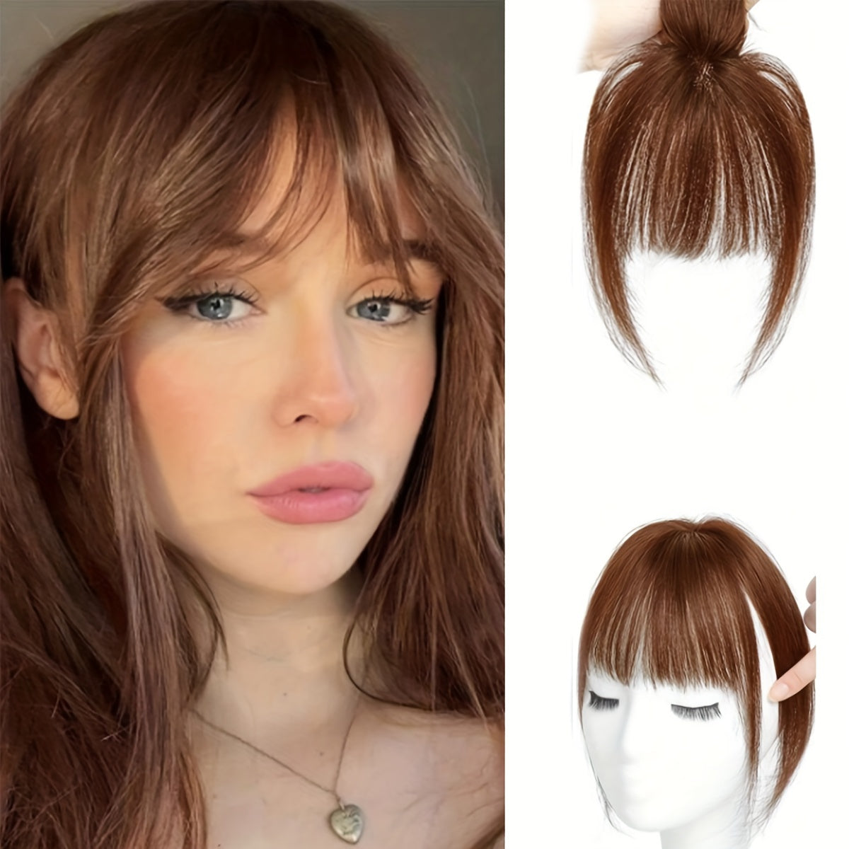 Women's Basic Style Clip-In Hair Bangs - Synthetic Fiber Straight Fringe Hairpiece, Natural Looking, Airy Volume, Lightweight, Suitable for All - French Bangs Extension