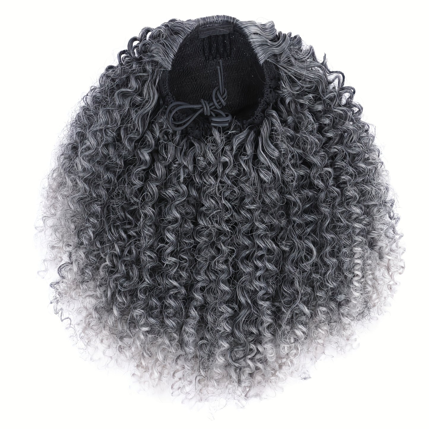 Afro Kinky Curly Ponytail 10inch Short Ponytail Extension (1B+TGREY) 2pcs Drawstring Ponytail for Women Synthetic Hairpieces Jerry Curls Afro Puff Ponytail Extensions