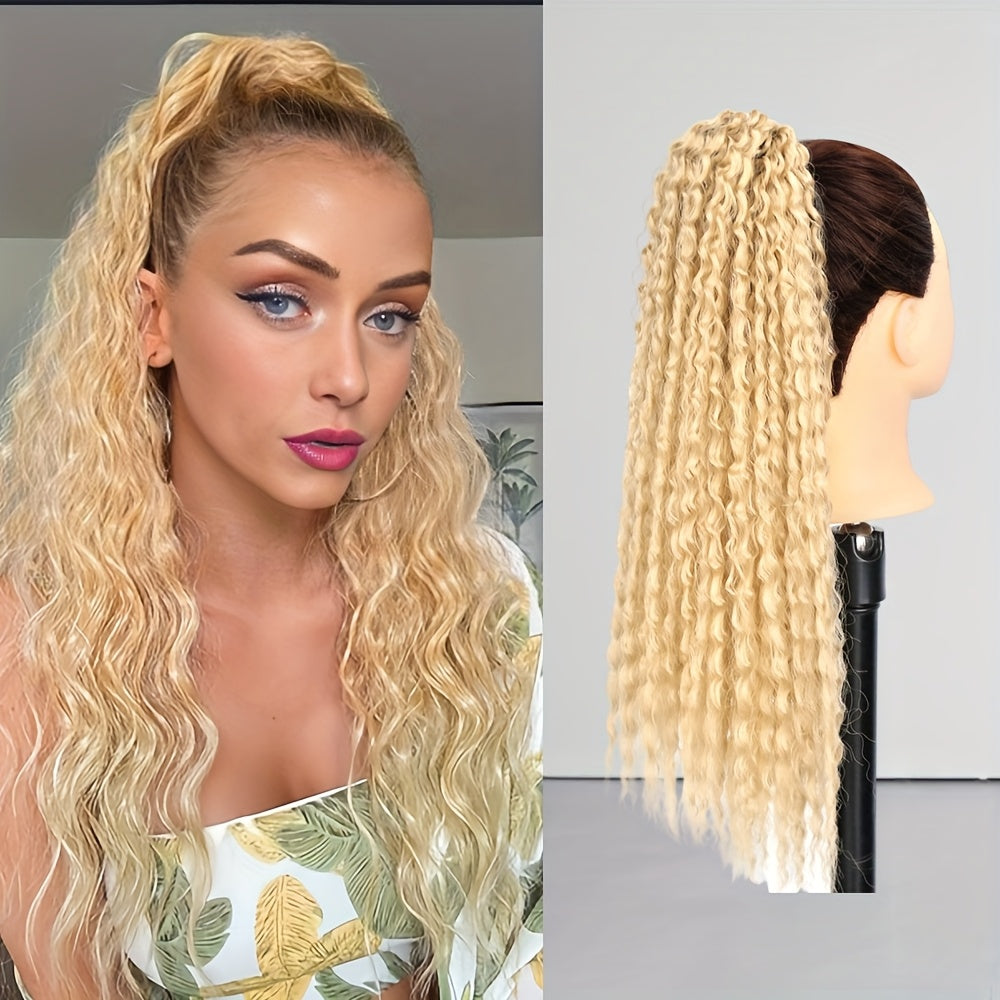 50.8cm Long Kinky Curly Ponytail Extension with Elastic Rubber Band - 12 Strands Synthetic Hairpiece for Women, Soft & Stylish Afro Curly Hair, Easy to Style, Natural Look, Hair Stylist Gifts, Natural Look Hairpiece, Secure Fit Hairband