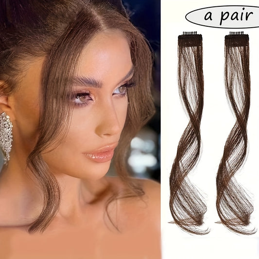 16-Inch Two-Piece Clip Synthetic Bangs Wig Pieces - Wavy Texture Natural Styling Long Side Tassel Hair Extension, Elegant Style, Suitable for Women'S Daily Wear, Wedding Party, Themed Party, Festival Celebration
