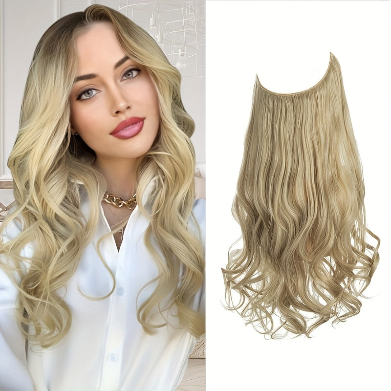 Elegant 20-Inch V-Shaped Clip-On Wig for Women - Long Curly Wavy Hairpiece with 4 Hidden Clips, Natural Look, Multiple Colors (Beige, Brown, Black) - Perfect for Daily Wear & Special Occasions, Versatile Hairpiece, Sleek Hairpiece, Secure Fit Hairpiece