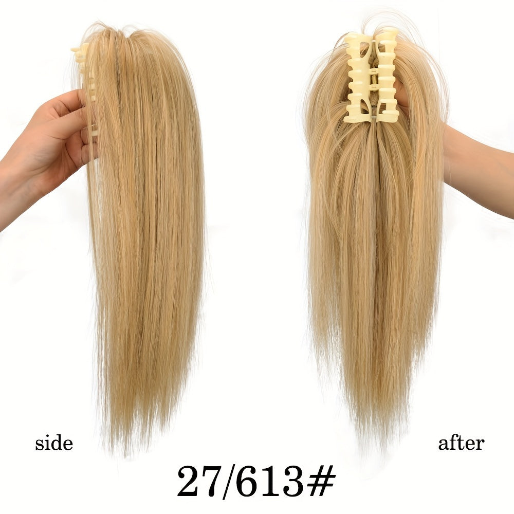 40.64cm Fluffy Synthetic Claw Clip-On Ponytail Extensions for Women - Short Straight Hair Bun Pieces for Daily Use, Parties, and Halloween, Cute Hair Accessories, Party Hairpiece, Natural Look Hairpiece