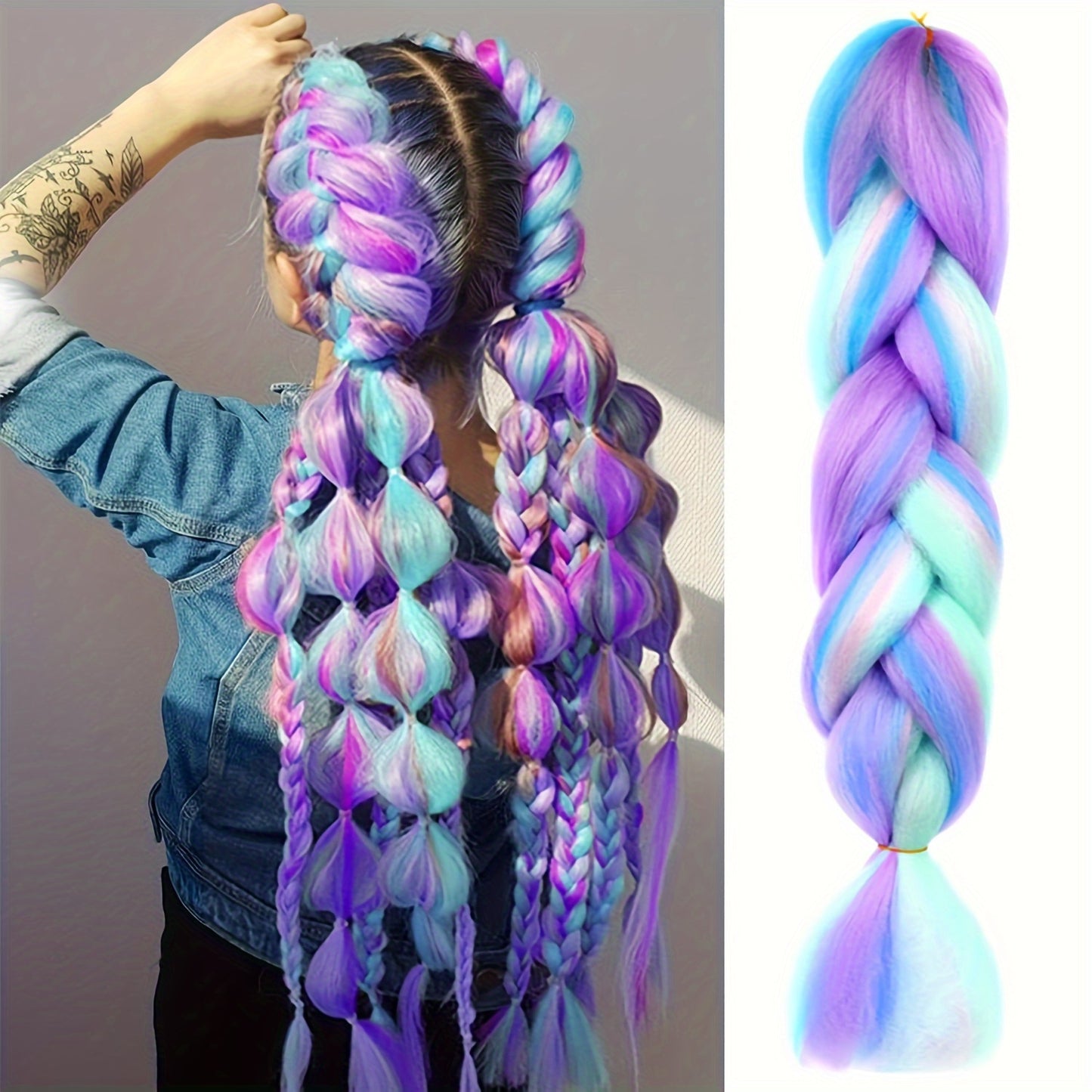 Women'S Jumbo Crochet Hair Extensions - 60.96 cm Colorful Synthetic Braids, High Temperature Fiber, Ideal for Cosplay, Parties, and Halloween