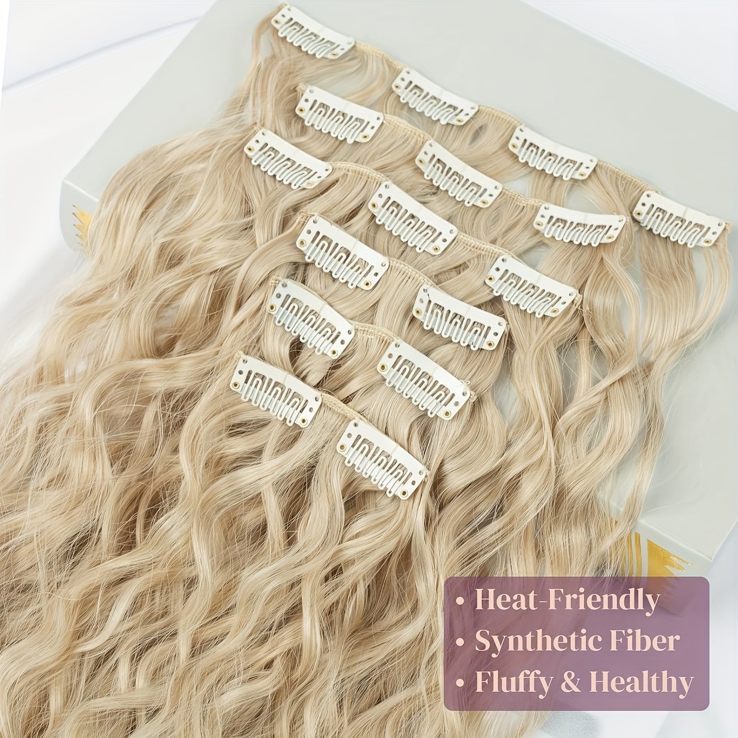6pcs Clip-in Hair Extensions I6, 55cm Long Mermaid Wavy Synthetic Basics Hairpieces, Jerry Curl Style, for Women