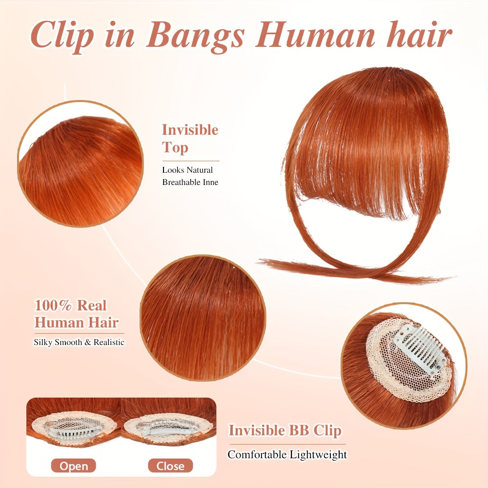 DNE HAIR Clip-In Bangs - Real Human Hair, Natural-Looking Wispy Bangs in Orange, Brown, Blonde & Black, Easy to Style for Daily Wear, Women'S Hair Accessories, Hair Accessories, Daily Wear Hairpiece, Elegant Hairpiece, Secure Clip Hairpiece