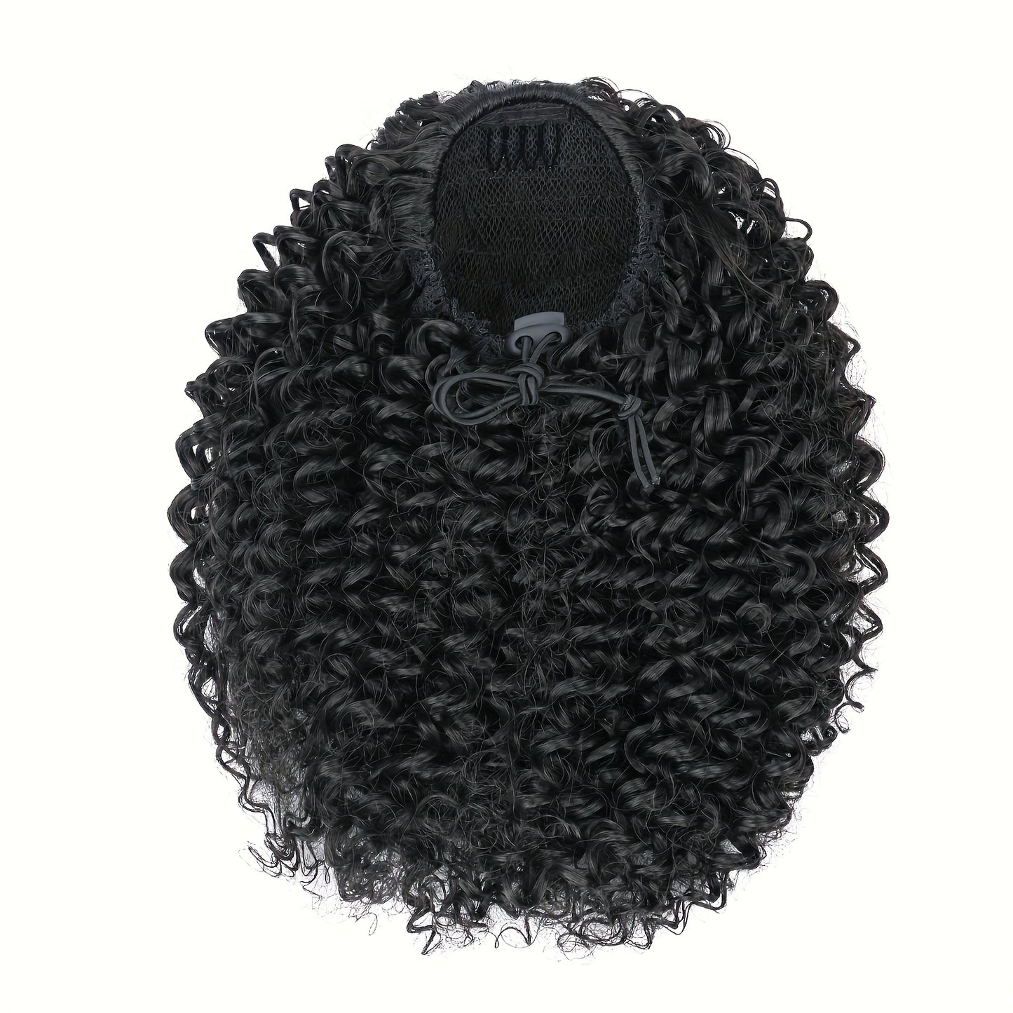 Afro Kinky Curly Ponytail 10inch Short Ponytail Extension (1B+TGREY) 2pcs Drawstring Ponytail for Women Synthetic Hairpieces Jerry Curls Afro Puff Ponytail Extensions