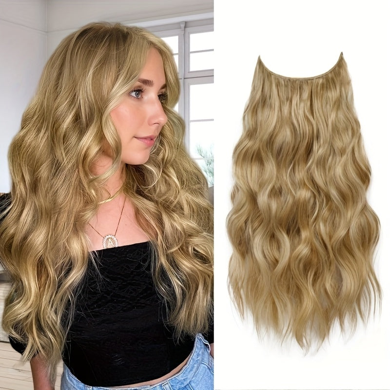 Elegant 20-Inch V-Shaped Clip-On Wig for Women - Long Curly Wavy Hairpiece with 4 Hidden Clips, Natural Look, Multiple Colors (Beige, Brown, Black) - Perfect for Daily Wear & Special Occasions, Versatile Hairpiece, Sleek Hairpiece, Secure Fit Hairpiece