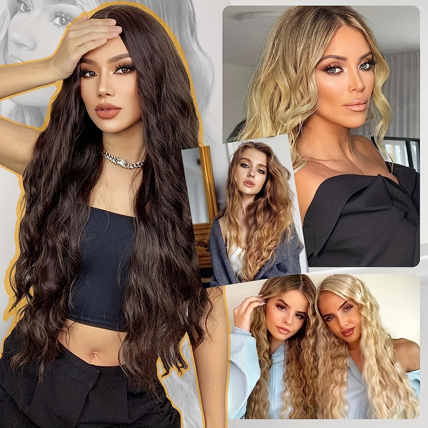 6pcs Clip-in Hair Extensions I6, 55cm Long Mermaid Wavy Synthetic Basics Hairpieces, Jerry Curl Style, for Women