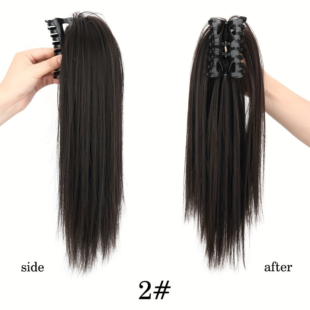40.64cm Fluffy Synthetic Claw Clip-On Ponytail Extensions for Women - Short Straight Hair Bun Pieces for Daily Use, Parties, and Halloween, Cute Hair Accessories, Party Hairpiece, Natural Look Hairpiece
