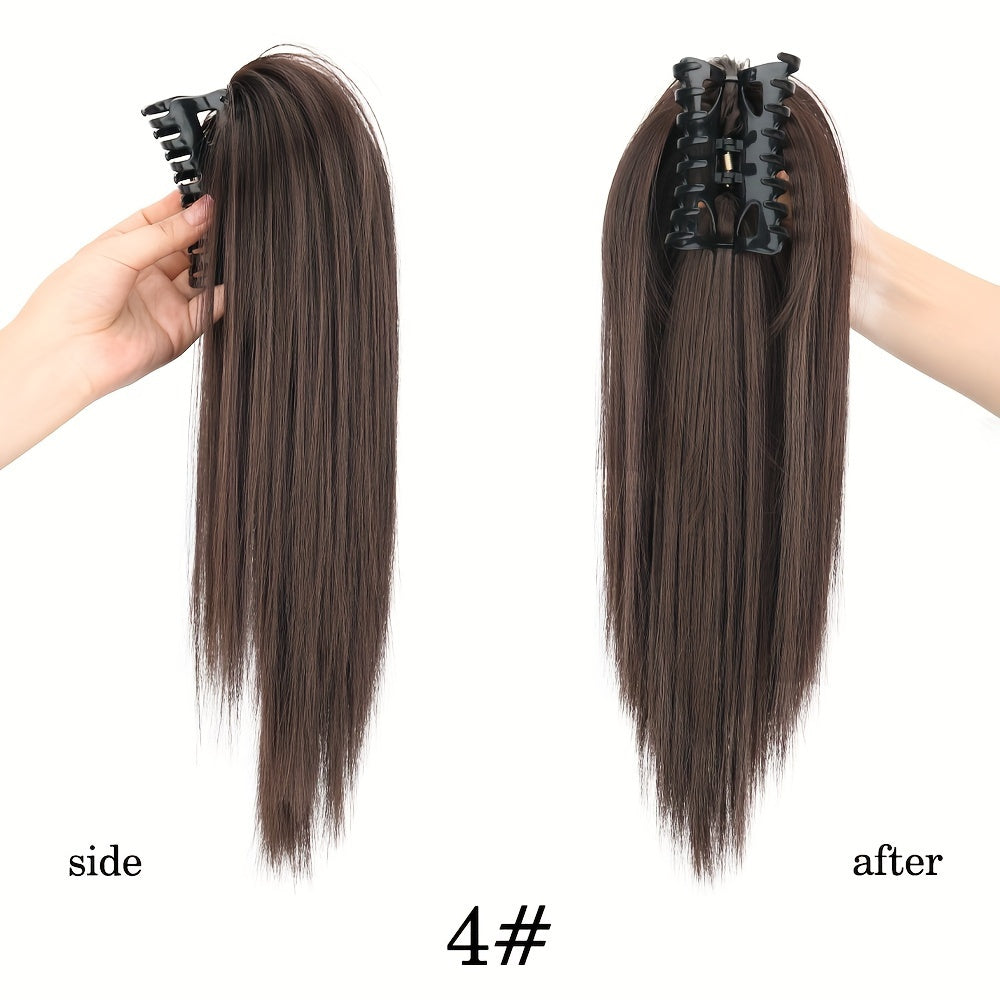 40.64cm Fluffy Synthetic Claw Clip-On Ponytail Extensions for Women - Short Straight Hair Bun Pieces for Daily Use, Parties, and Halloween, Cute Hair Accessories, Party Hairpiece, Natural Look Hairpiece