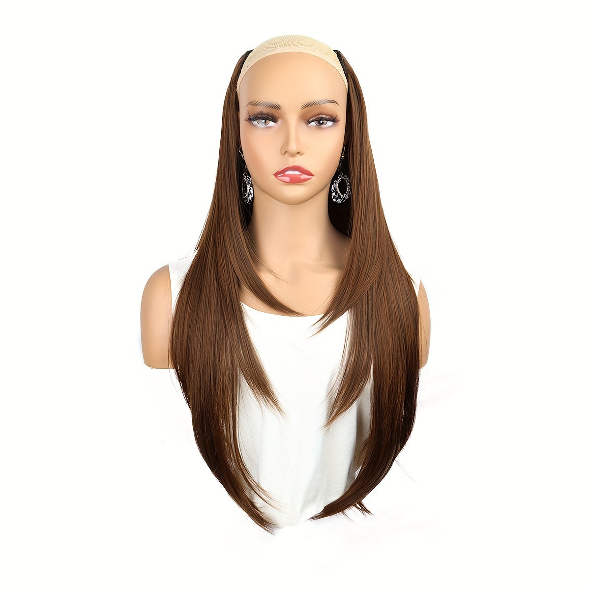 U Part Wig Straight Hair Wigs For Women 18Inches U Shape Clip In Half Wigs Natural Color Invisible Seamless Hair Extension Full Head Long Clip In On Hair Pieces For Women Black Brown Hair Clips Hair Accessories Halloween Christmas