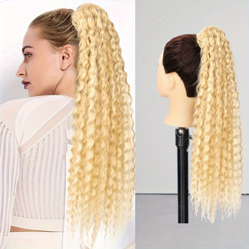 50.8cm Long Kinky Curly Ponytail Extension with Elastic Rubber Band - 12 Strands Synthetic Hairpiece for Women, Soft & Stylish Afro Curly Hair, Easy to Style, Natural Look, Hair Stylist Gifts, Natural Look Hairpiece, Secure Fit Hairband