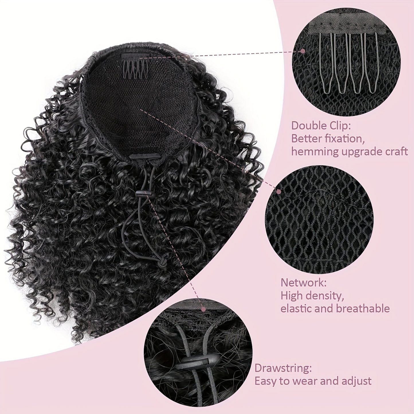 Afro Kinky Curly Ponytail 10inch Short Ponytail Extension (1B+TGREY) 2pcs Drawstring Ponytail for Women Synthetic Hairpieces Jerry Curls Afro Puff Ponytail Extensions