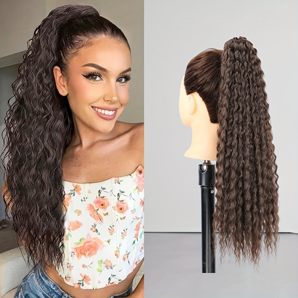 50.8cm Long Kinky Curly Ponytail Extension with Elastic Rubber Band - 12 Strands Synthetic Hairpiece for Women, Soft & Stylish Afro Curly Hair, Easy to Style, Natural Look, Hair Stylist Gifts, Natural Look Hairpiece, Secure Fit Hairband