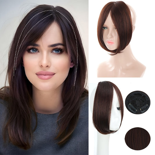 1pc Women’s Synthetic Straight Bangs Wig - Heat-Resistant, Center Parted Fake Fringe in Dark Brown for Everyday Style, Short Hair Wigs