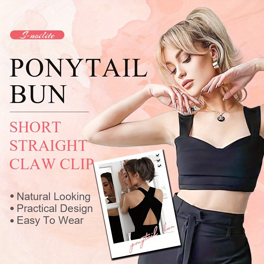 Ponytail Extension 12in/30cm Short Claw Clip On Pony Tails Hair Extensions For Women Girls Synthetic Highlight Soft Fully Natural Straight Bun Hair Piece Fake Ponytails Hairpiece Fluffy Chignon Daily Use