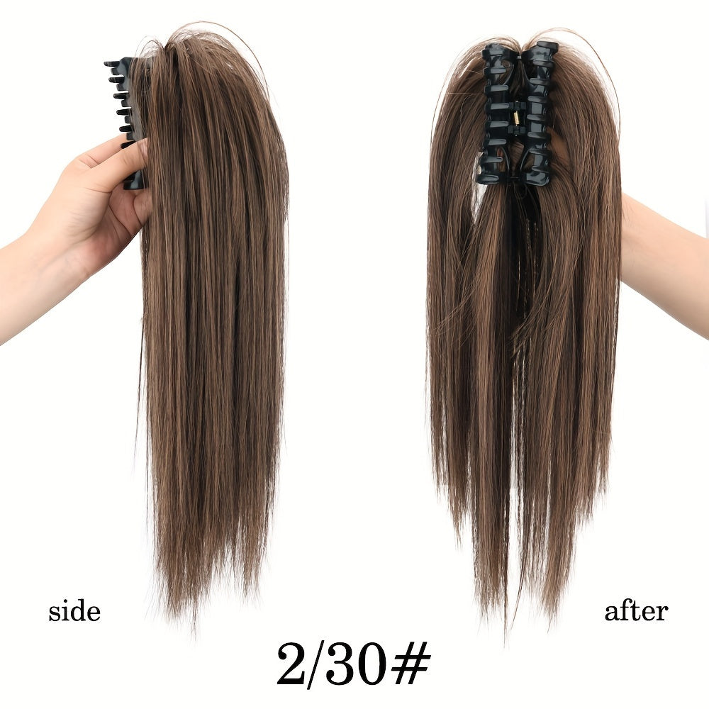 40.64cm Fluffy Synthetic Claw Clip-On Ponytail Extensions for Women - Short Straight Hair Bun Pieces for Daily Use, Parties, and Halloween, Cute Hair Accessories, Party Hairpiece, Natural Look Hairpiece