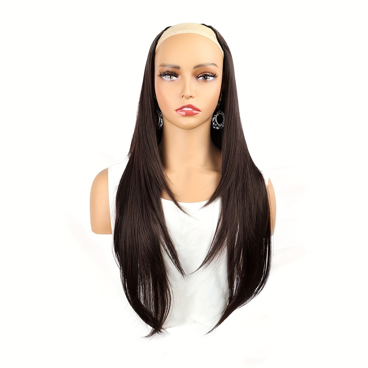 U Part Wig Straight Hair Wigs For Women 18Inches U Shape Clip In Half Wigs Natural Color Invisible Seamless Hair Extension Full Head Long Clip In On Hair Pieces For Women Black Brown Hair Clips Hair Accessories Halloween Christmas