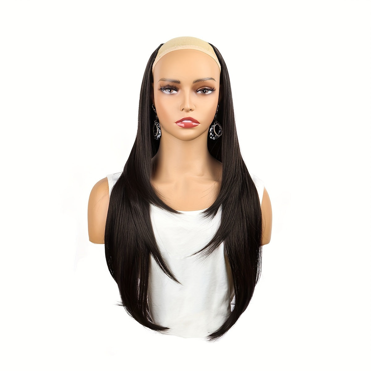 U Part Wig Straight Hair Wigs For Women 18Inches U Shape Clip In Half Wigs Natural Color Invisible Seamless Hair Extension Full Head Long Clip In On Hair Pieces For Women Black Brown Hair Clips Hair Accessories Halloween Christmas