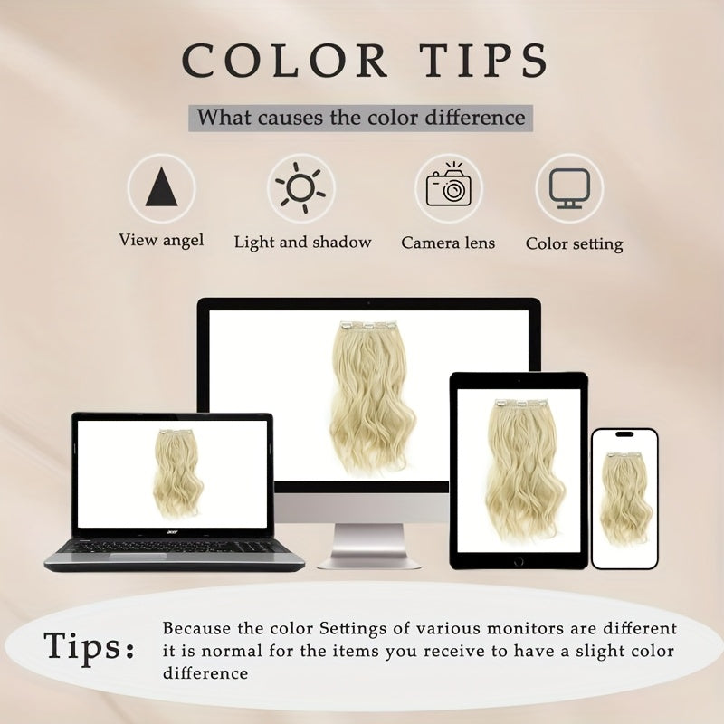 Elegant 20-Inch V-Shaped Clip-On Wig for Women - Long Curly Wavy Hairpiece with 4 Hidden Clips, Natural Look, Multiple Colors (Beige, Brown, Black) - Perfect for Daily Wear & Special Occasions, Versatile Hairpiece, Sleek Hairpiece, Secure Fit Hairpiece