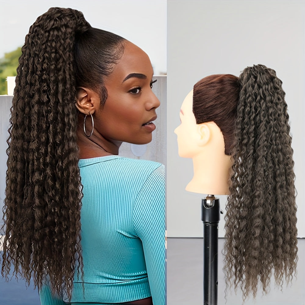50.8cm Long Kinky Curly Ponytail Extension with Elastic Rubber Band - 12 Strands Synthetic Hairpiece for Women, Soft & Stylish Afro Curly Hair, Easy to Style, Natural Look, Hair Stylist Gifts, Natural Look Hairpiece, Secure Fit Hairband
