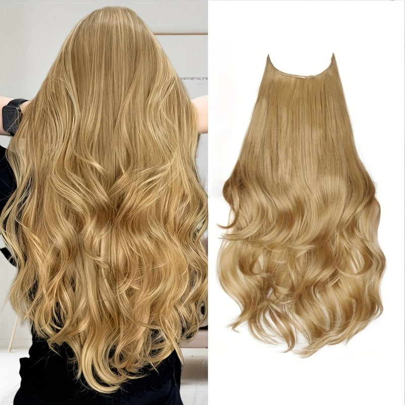 Elegant 20-Inch V-Shaped Clip-On Wig for Women - Long Curly Wavy Hairpiece with 4 Hidden Clips, Natural Look, Multiple Colors (Beige, Brown, Black) - Perfect for Daily Wear & Special Occasions, Versatile Hairpiece, Sleek Hairpiece, Secure Fit Hairpiece