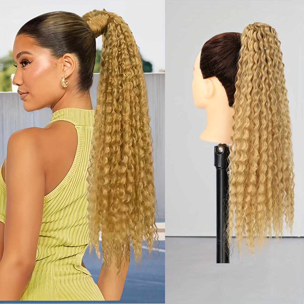 50.8cm Long Kinky Curly Ponytail Extension with Elastic Rubber Band - 12 Strands Synthetic Hairpiece for Women, Soft & Stylish Afro Curly Hair, Easy to Style, Natural Look, Hair Stylist Gifts, Natural Look Hairpiece, Secure Fit Hairband
