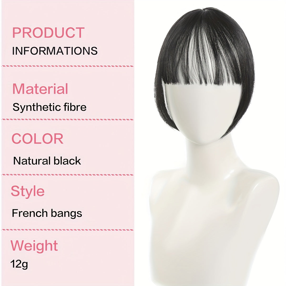 Women's Basic Style Clip-In Hair Bangs - Synthetic Fiber Straight Fringe Hairpiece, Natural Looking, Airy Volume, Lightweight, Suitable for All - French Bangs Extension