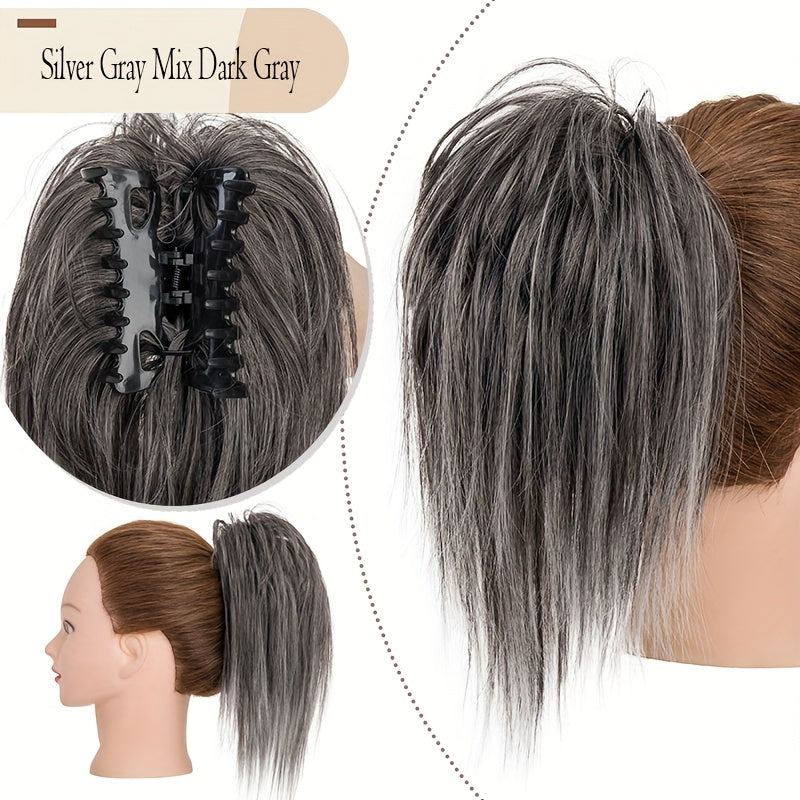 Ponytail Extension 12in/30cm Short Claw Clip On Pony Tails Hair Extensions For Women Girls Synthetic Highlight Soft Fully Natural Straight Bun Hair Piece Fake Ponytails Hairpiece Fluffy Chignon Daily Use