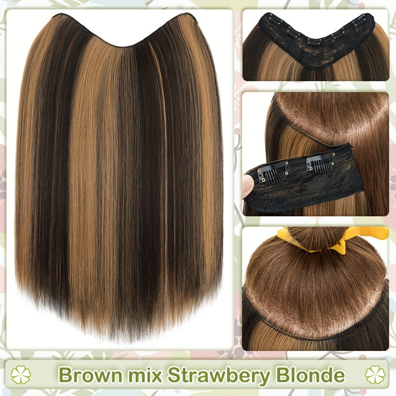 18inch/45cm U-Shaped One Piece Clip In Hair Extensions With 5 Clips X-Thicker 3/4 Full Head Synthetic Long Straight Hairpiece Soft V Shape Hairpieces Add Hair Volume For Women Holiday Cosplay Party Gift Daily