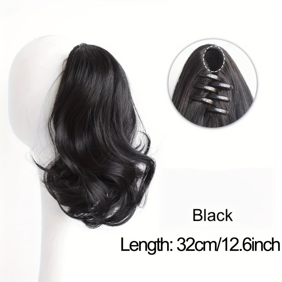 Elegant 34.8cm Pear Blossom Claw Clip Ponytail Extension - Voluminous Curly Wave, 100g Heat-Resistant Synthetic Hair, Chic Short Style with Tassel Accent for Women, Ponytail Hair Extensions