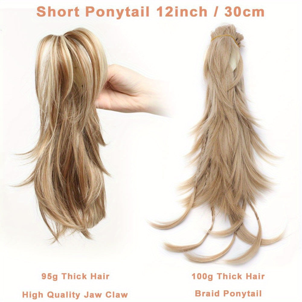 30.48 cm Adjustable Messy Style Ponytail Clip-on Straight Wig Short Extensions Hair Synthetic Hairpiece