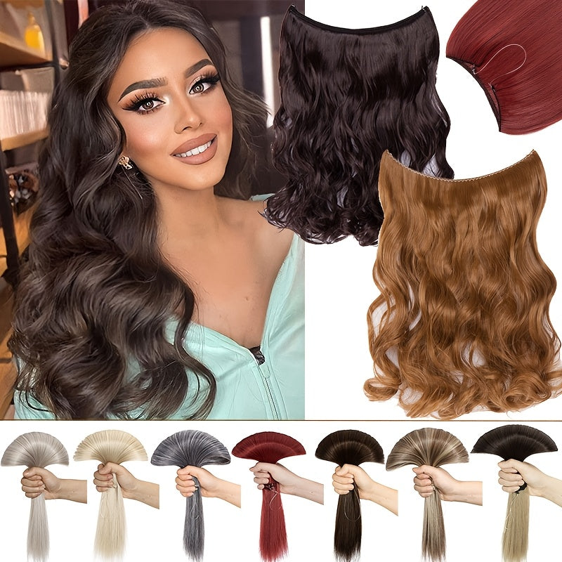 20inch/50cm Wire In Hair Extensions Long Wavy Synthetic Hairpiece Heat Resistant Add Volume Curly Hairpieces Highlight Mix Color Black Bleach Blonde Brown For Women Daily Party Festival Gift