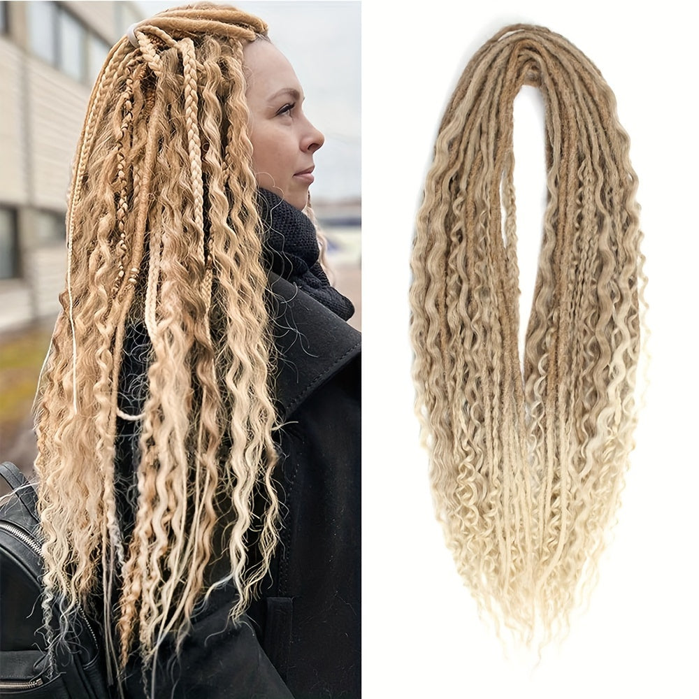 [ELIZA Braids] ELIZA Handmade 24-Inch Synthetic Fiber Double Tail Braided Hair Extensions | Curly Wave Style, Mixed Braids, 15 Strands per Pack for Women