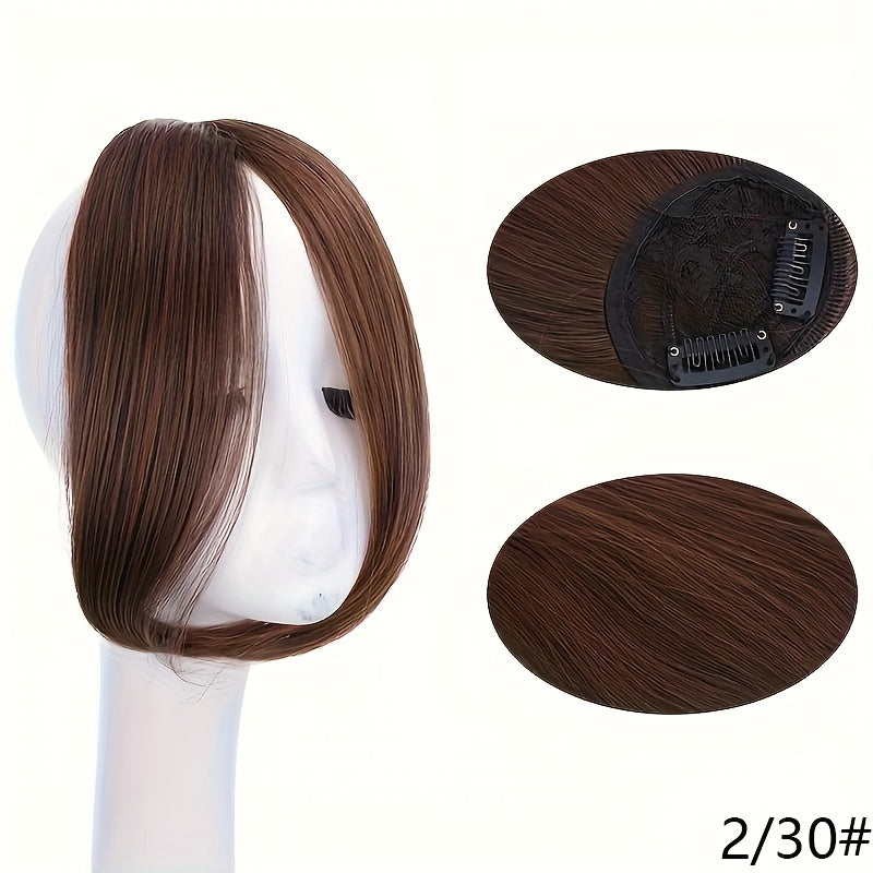 1pc Women’s Synthetic Straight Bangs Wig - Heat-Resistant, Center Parted Fake Fringe in Dark Brown for Everyday Style, Short Hair Wigs