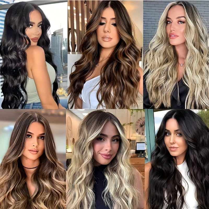 Elegant 20-Inch V-Shaped Clip-On Wig for Women - Long Curly Wavy Hairpiece with 4 Hidden Clips, Natural Look, Multiple Colors (Beige, Brown, Black) - Perfect for Daily Wear & Special Occasions, Versatile Hairpiece, Sleek Hairpiece, Secure Fit Hairpiece