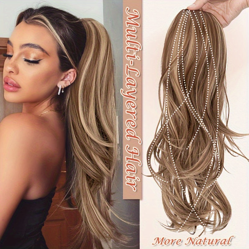 22inch/55cm Drawstring Ponytail Extension Multi-Layered Hairpieces Stand Up High Pony Tails Long Straight To Curly Hair Extensions With Mini-clip Wrap On Ponytails Pure Highlight Soft Natural Synthetic Hairpiece For Daily Party Halloween Christmas