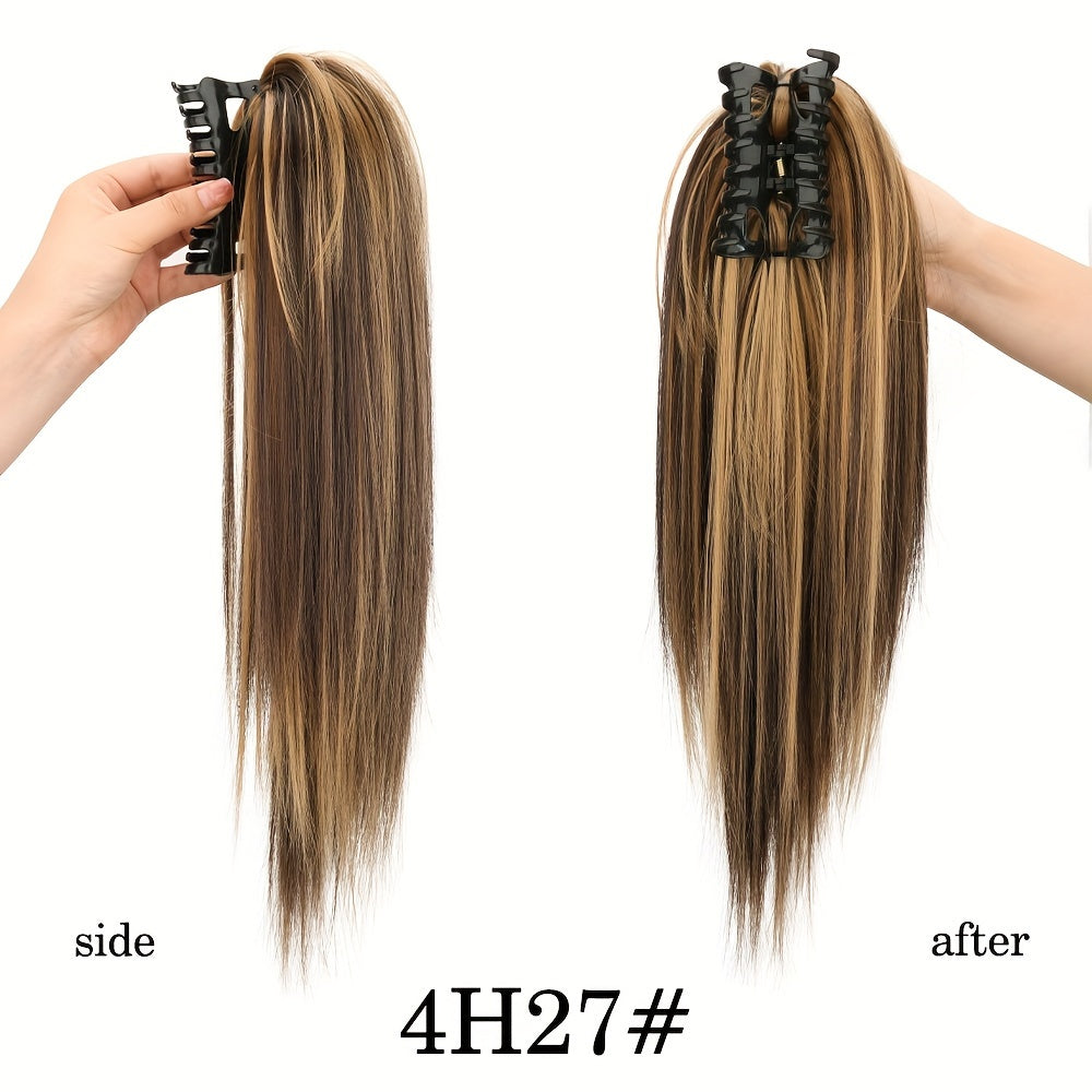 40.64cm Fluffy Synthetic Claw Clip-On Ponytail Extensions for Women - Short Straight Hair Bun Pieces for Daily Use, Parties, and Halloween, Cute Hair Accessories, Party Hairpiece, Natural Look Hairpiece