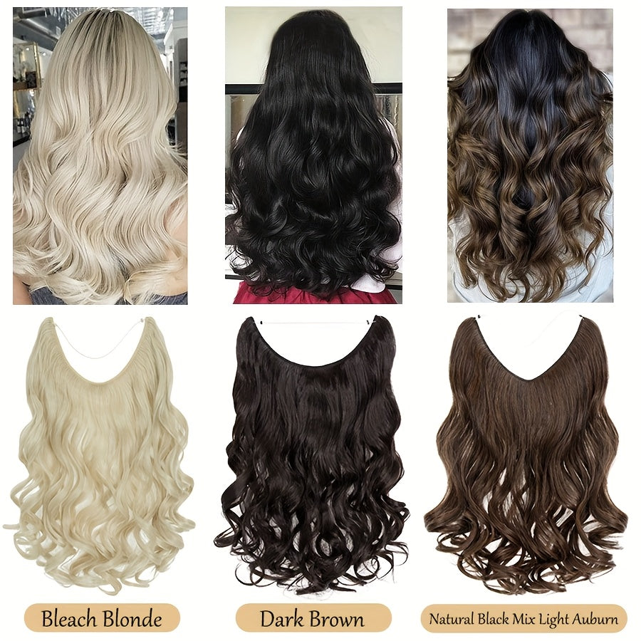 20inch/50cm Wire In Hair Extensions Long Wavy Synthetic Hairpiece Heat Resistant Add Volume Curly Hairpieces Highlight Mix Color Black Bleach Blonde Brown For Women Daily Party Festival Gift