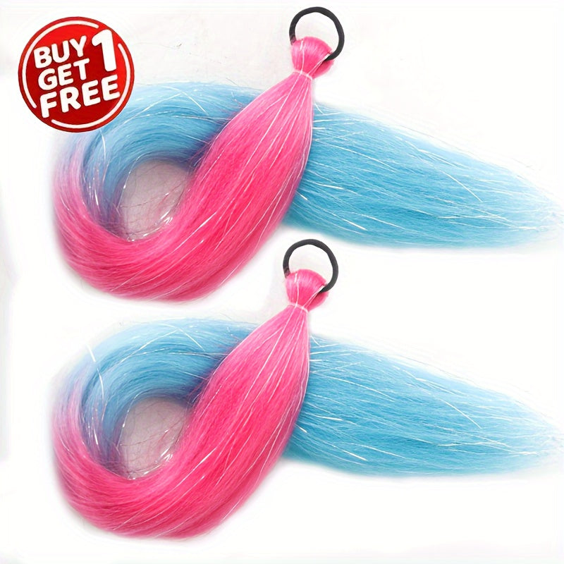 2-Pack 26-Inch Jumbo Braided Ponytail Hair Extensions - Soft Synthetic Straight Hair with Tinsel, Elastic Band, and Natural-Looking Roots for All Occasions, Easy to Wear and Style