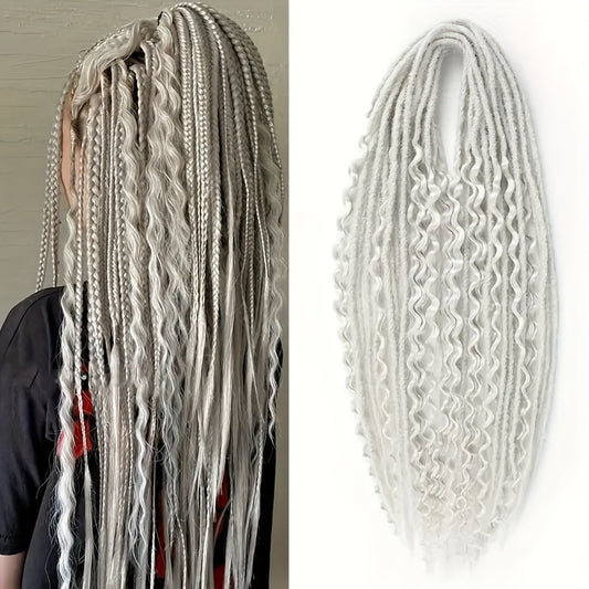 [ELIZA Braids] ELIZA Handmade 24-Inch Synthetic Fiber Double Tail Braided Hair Extensions | Curly Wave Style, Mixed Braids, 15 Strands per Pack for Women