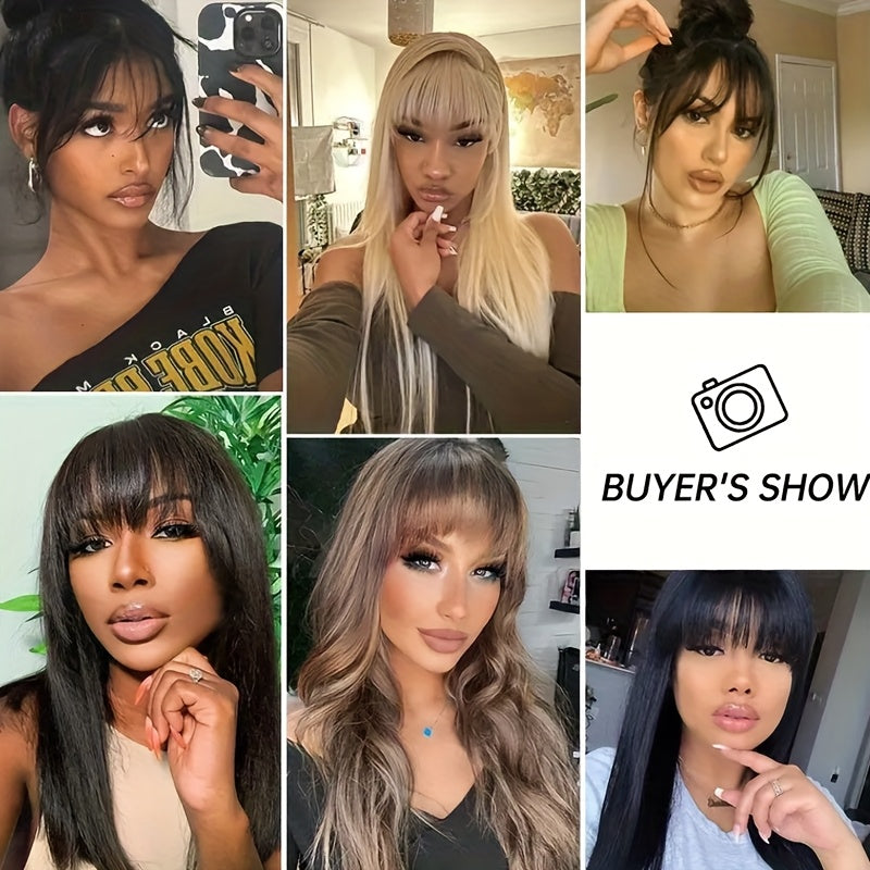 Women's Elegant Straight Synthetic Hair Extensions with Layered Bangs & Side-Swept Bangs - Natural-Looking Hairpiece for Versatile Styling, Fit for All Ethnicities, Hair Stylist Gifts, Stylish Hairpiece, Secure Clip Attachment
