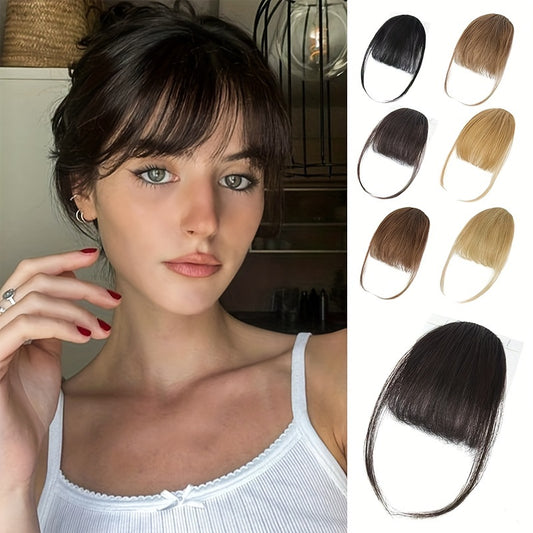 Easy Clip-In Wispy Bangs with Temples - Natural Black, Straight Hairpieces for Women & Girls, Perfect for Casual Attire