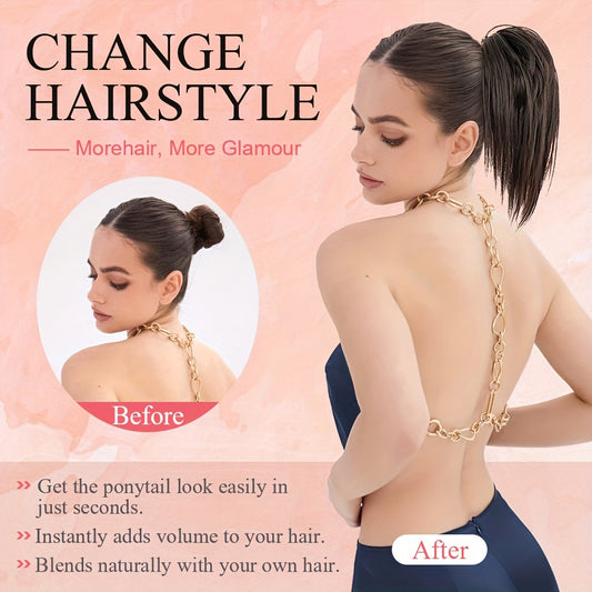 Ponytail Extension 12in/30cm Short Claw Clip On Pony Tails Hair Extensions For Women Girls Synthetic Highlight Soft Fully Natural Straight Bun Hair Piece Fake Ponytails Hairpiece Fluffy Chignon Daily Use