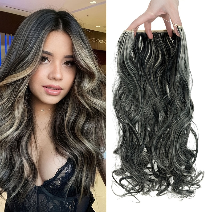 20inch/50cm Wire In Hair Extensions Long Wavy Synthetic Hairpiece Heat Resistant Add Volume Curly Hairpieces Highlight Mix Color Black Bleach Blonde Brown For Women Daily Party Festival Gift