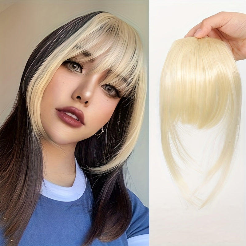 Women's Elegant Straight Synthetic Hair Extensions with Layered Bangs & Side-Swept Bangs - Natural-Looking Hairpiece for Versatile Styling, Fit for All Ethnicities, Hair Stylist Gifts, Stylish Hairpiece, Secure Clip Attachment