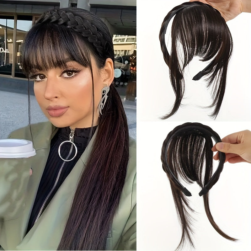 Women's Synthetic Straight Hair Bangs with Braided Headband, Fashion Hairpiece Extension, Universal Fit for All - Basic Style Hair Accessory