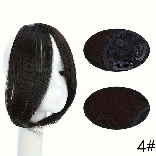 1pc Women’s Synthetic Straight Bangs Wig - Heat-Resistant, Center Parted Fake Fringe in Dark Brown for Everyday Style, Short Hair Wigs