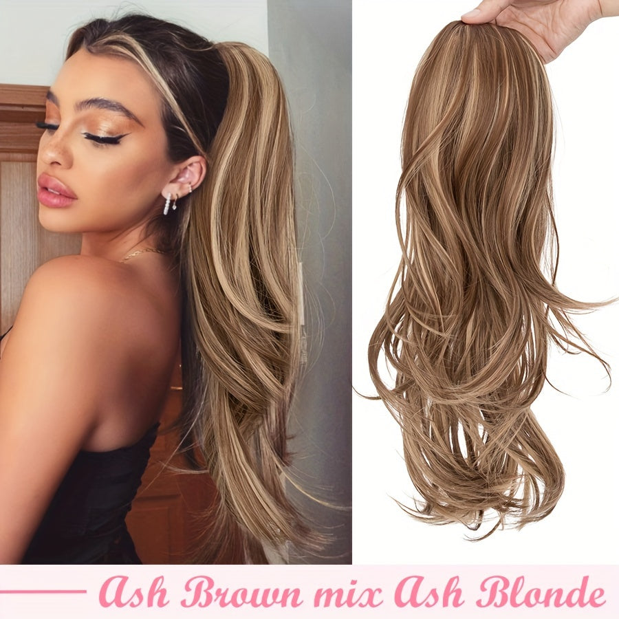 22inch/55cm Drawstring Ponytail Extension Multi-Layered Hairpieces Stand Up High Pony Tails Long Straight To Curly Hair Extensions With Mini-clip Wrap On Ponytails Pure Highlight Soft Natural Synthetic Hairpiece For Daily Party Halloween Christmas