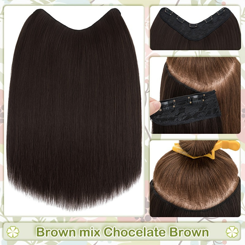 18inch/45cm U-Shaped One Piece Clip In Hair Extensions With 5 Clips X-Thicker 3/4 Full Head Synthetic Long Straight Hairpiece Soft V Shape Hairpieces Add Hair Volume For Women Holiday Cosplay Party Gift Daily